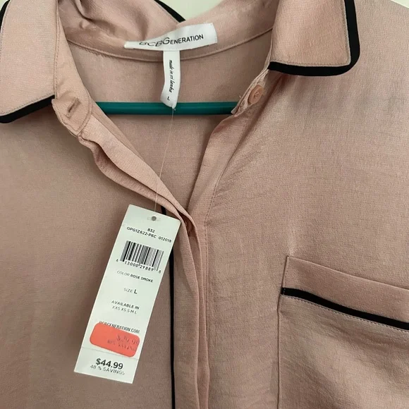 BCBGeneration rose smoke Blush Button-Down pajama top with Black Accents - Picture 7 of 12